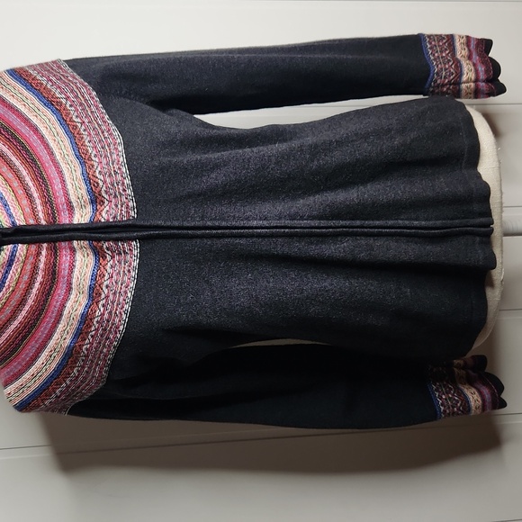 Vintage gray knit fair Isle preppy Quality boho full-zip ski cardigan sweater - Picture 3 of 11